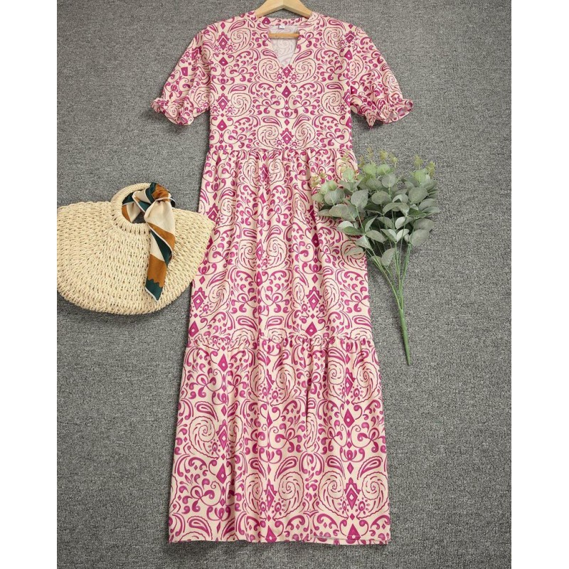 Sweet Print Short Sleeve Midi Dress