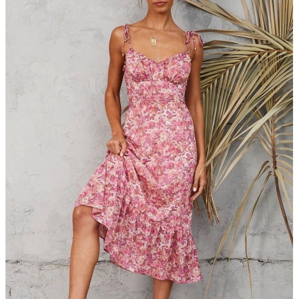 Sweet Print Sleeveless Midi Dress