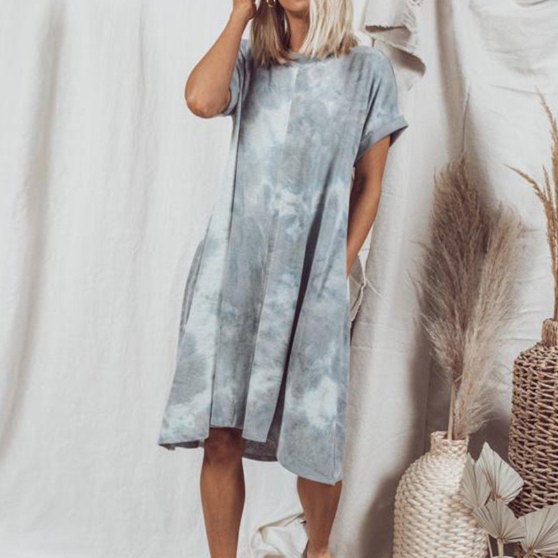 Baggy Print Short Sleeve Midi Dress