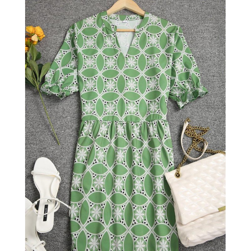 Fresh Print Short Sleeve Midi Dress