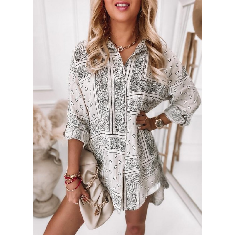 Modern Print 3/4 Sleeve Mini Dress