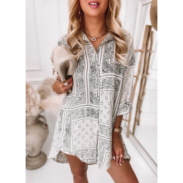 Modern Print 3/4 Sleeve Mini Dress