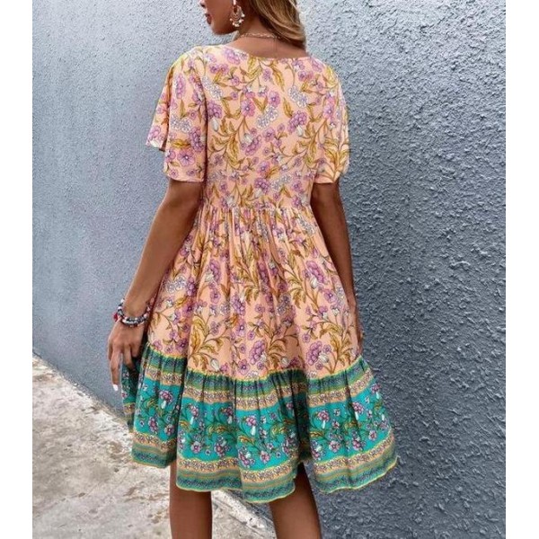 Cute Print Short Sleeve Mini Dress