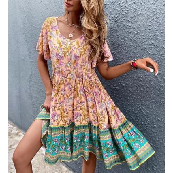 Cute Print Short Sleeve Mini Dress