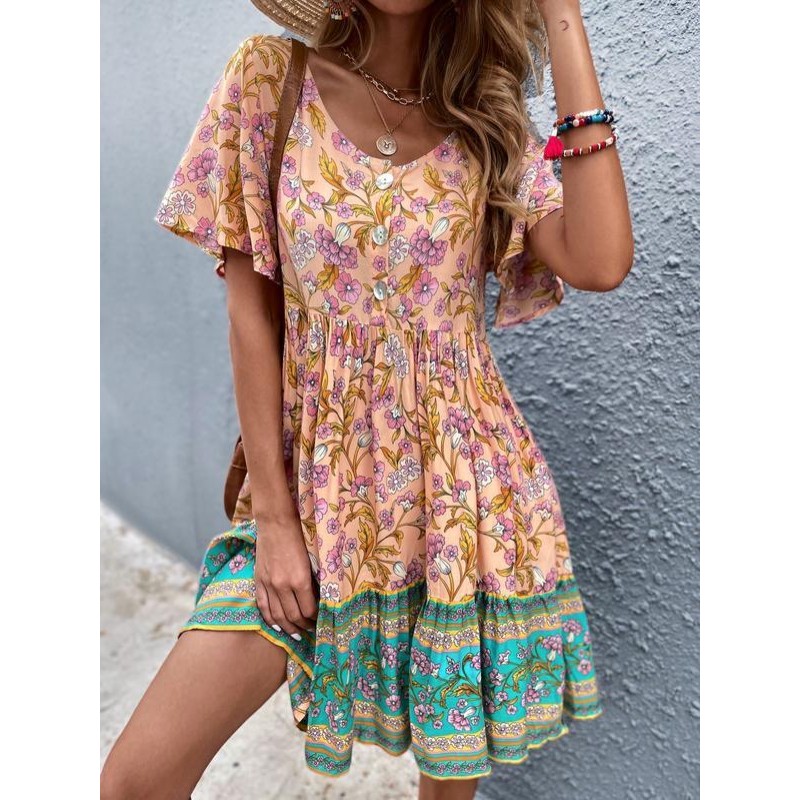 Cute Print Short Sleeve Mini Dress