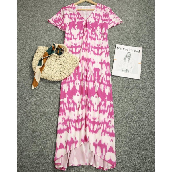 Temperament Print Short Sleeve Maxi Dress