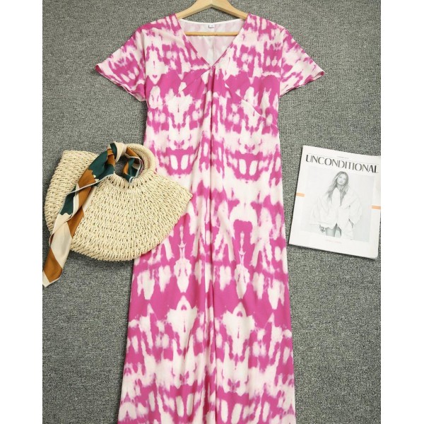 Temperament Print Short Sleeve Maxi Dress