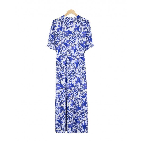 Modern Print Short Sleeve Maxi Dress