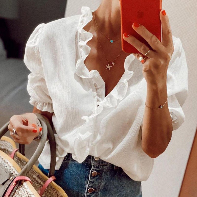 Romantic White Short Sleeve Top