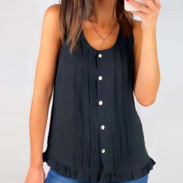 Groovy Black Round Neck Sleeveless Top