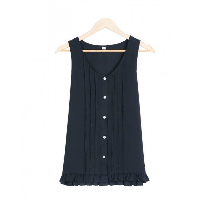 Groovy Black Round Neck Sleeveless Top