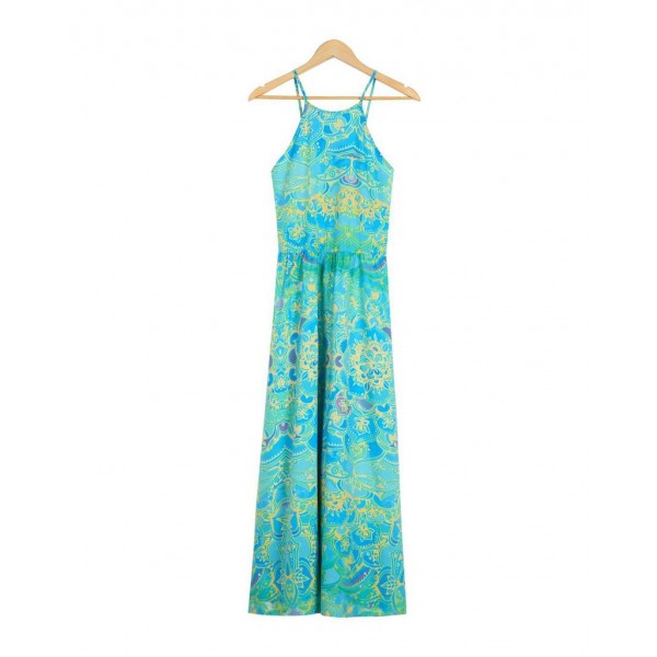 Retro Print Sleeveless Maxi Dress