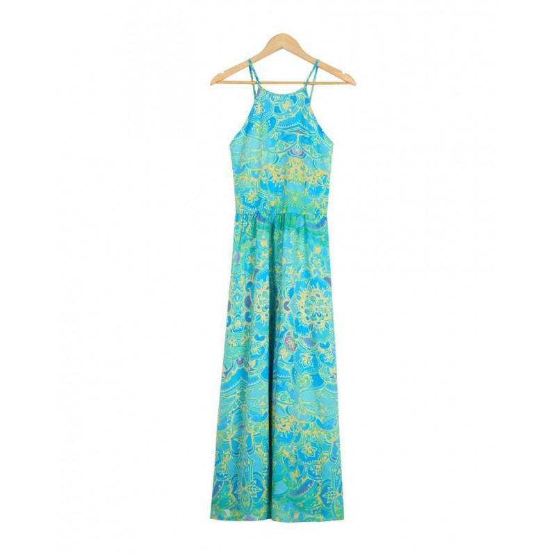 Retro Print Sleeveless Maxi Dress