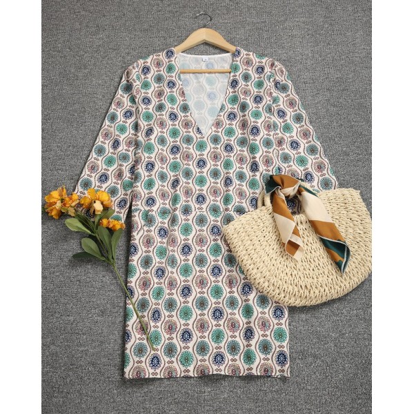 Retro Print 3/4 Sleeve Mini Dress