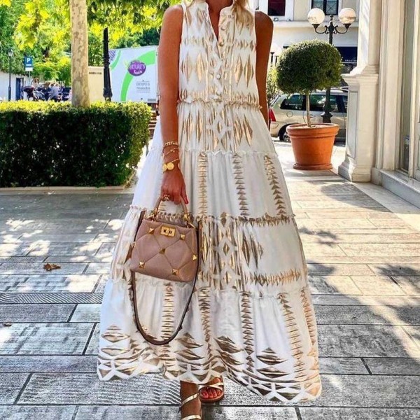 Chic Sleeveless Print Maxi Dress