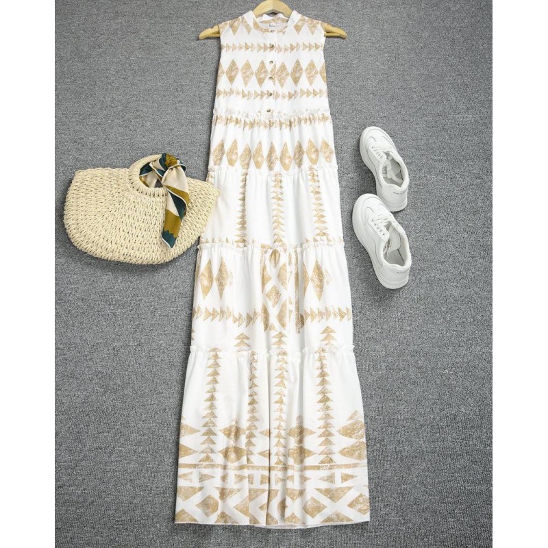 Chic Sleeveless Print Maxi Dress