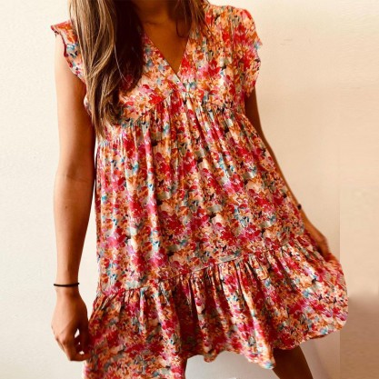 Floral V-Neck A-Line Mini Dress