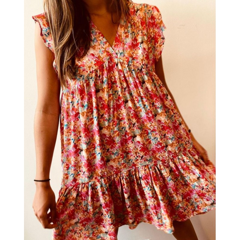 Floral V-Neck A-Line Mini Dress