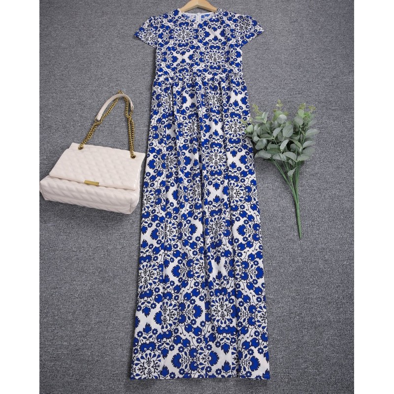 Modern Print Short Sleeve Maxi Dress