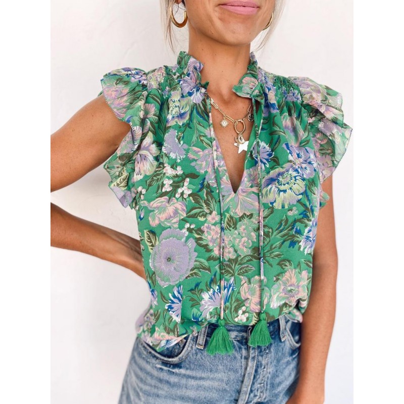 Fresh Print Sleeveless V-Neck Top