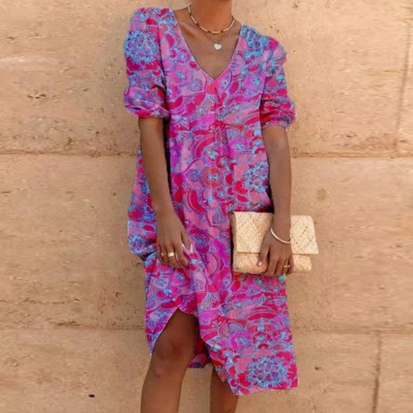 Groovy Print Short Sleeve Midi Dress