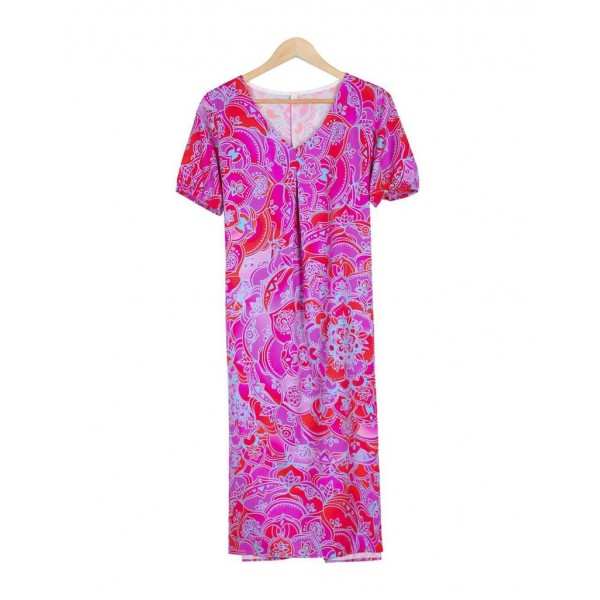 Groovy Print Short Sleeve Midi Dress