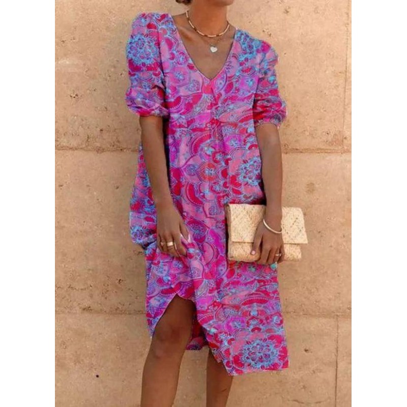 Groovy Print Short Sleeve Midi Dress