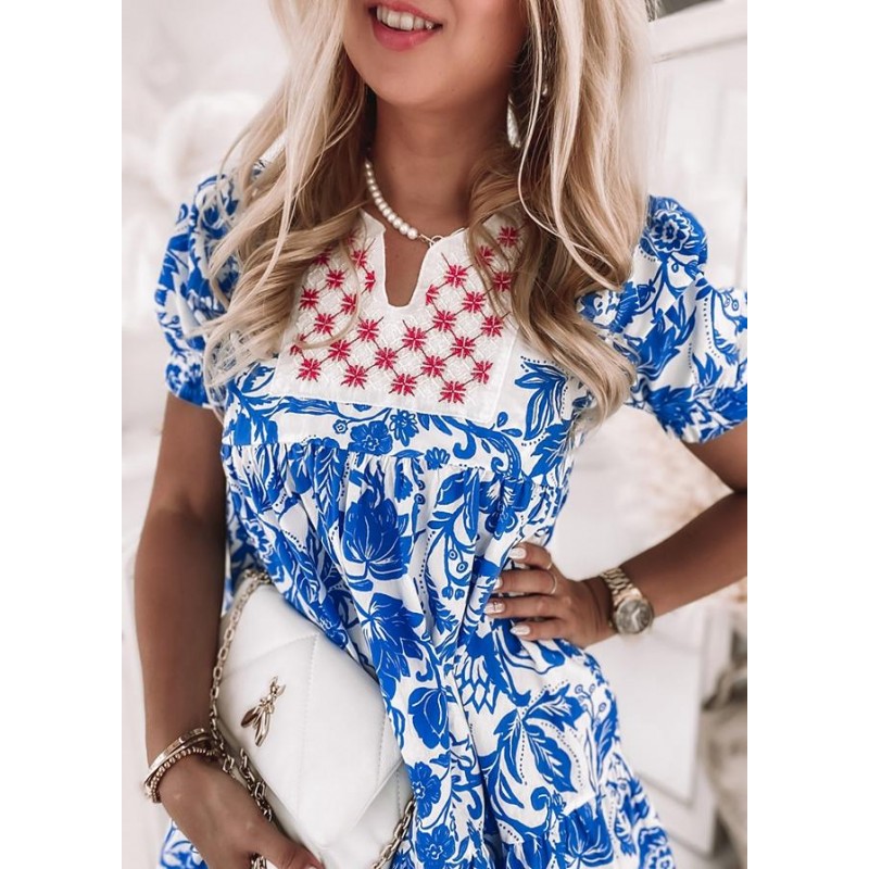 Fresh Print Short Sleeve Mini Dress