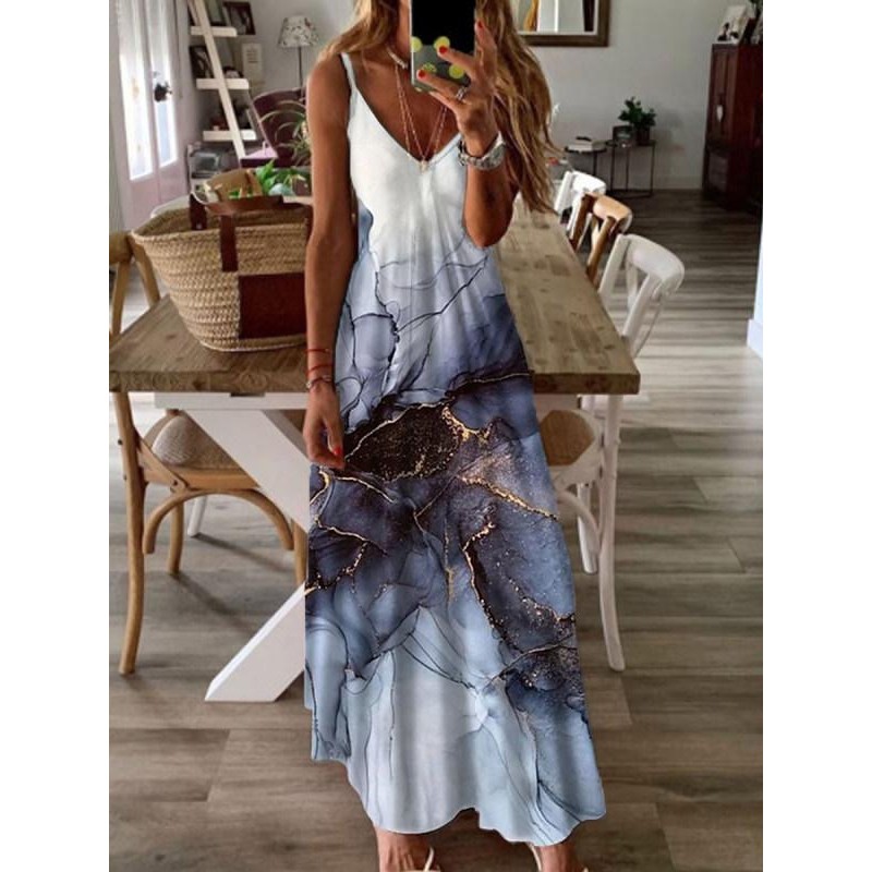 Modern Sleeveless Print Maxi Dress