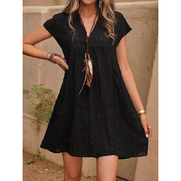 Basic Plain Short Sleeve Mini Dress