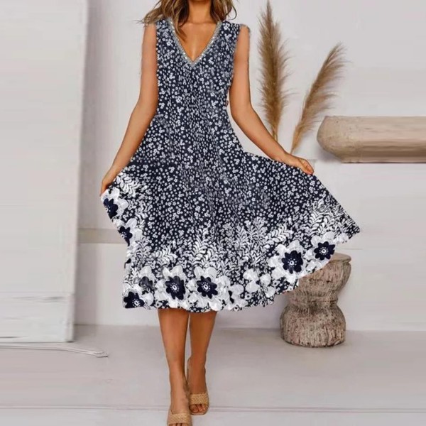 Modern Print Sleeveless Midi Dress