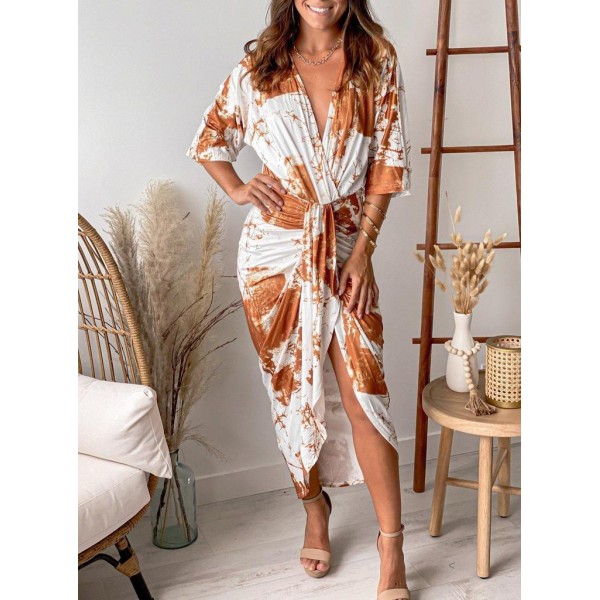 Temperament Print 3/4 Sleeve Maxi Dress