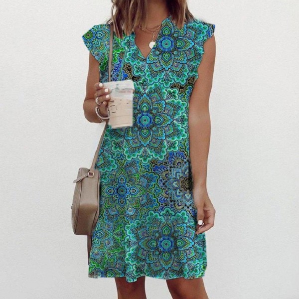 Classy Print V-Neck Sleeveless Mini Dress