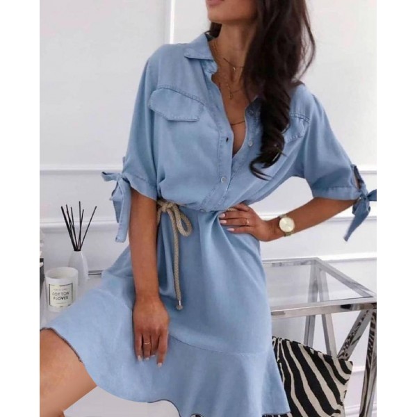 Fresh Blue Short Sleeve Mini Dress