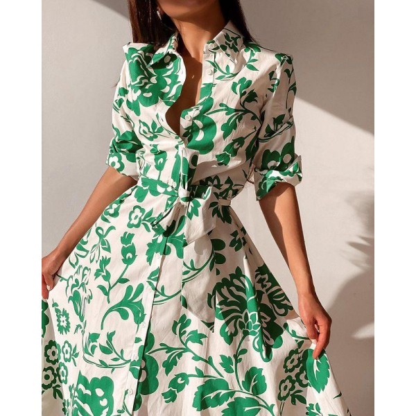 Fresh Print Short Sleeve Maxi Dress