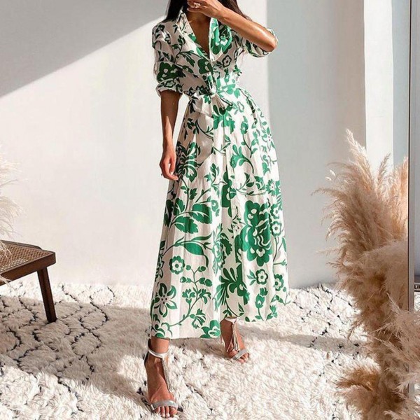 Fresh Print Short Sleeve Maxi Dress