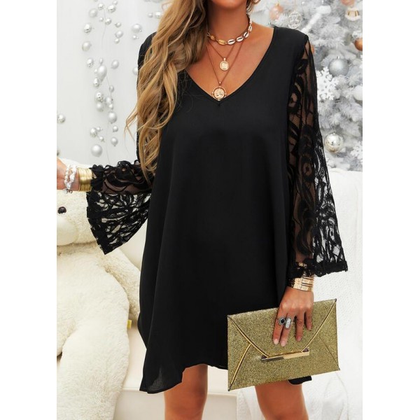 Classy Plain Long Sleeve Mini Dress