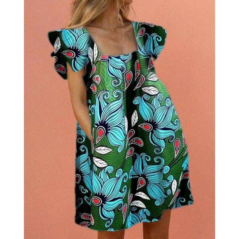 Retro Print Sleeveless Mini Dress