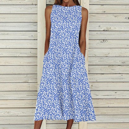 Stylish Print Sleeveless Midi Dress