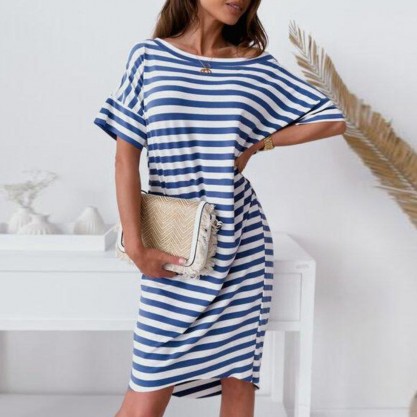 Casual Striped Print Short Sleeve Mini Dress