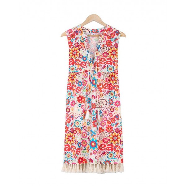 Romantic Print Sleeveless Mini Dress