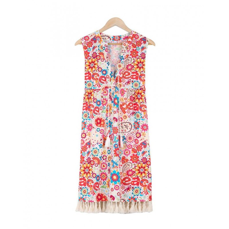 Romantic Print Sleeveless Mini Dress