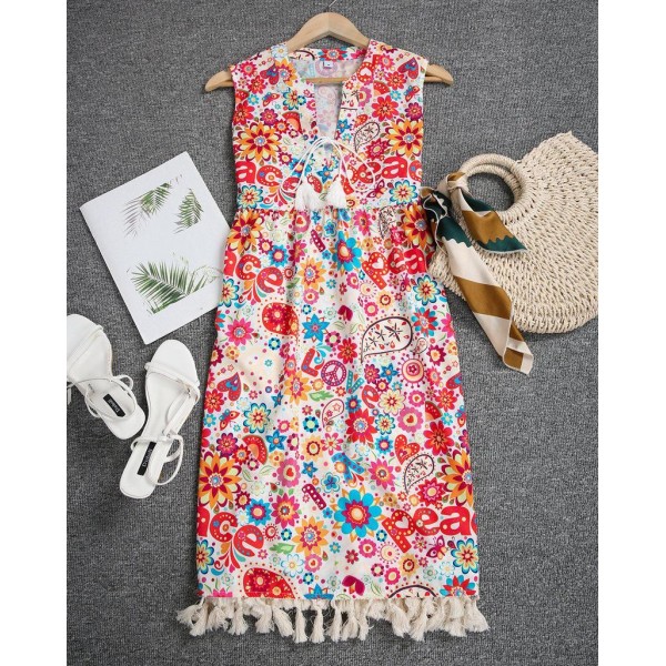 Romantic Print Sleeveless Mini Dress