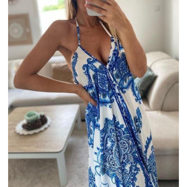 Sexy Print Sleeveless Maxi Dress