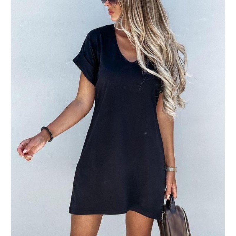 Classy Plain Short Sleeve Mini Dress