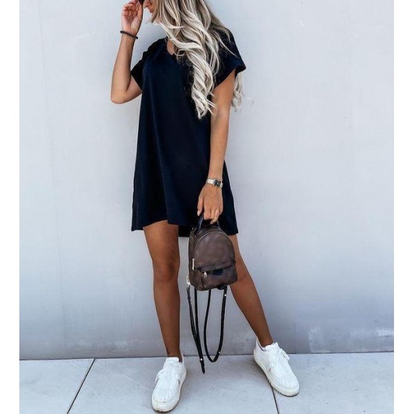 Classy Plain Short Sleeve Mini Dress