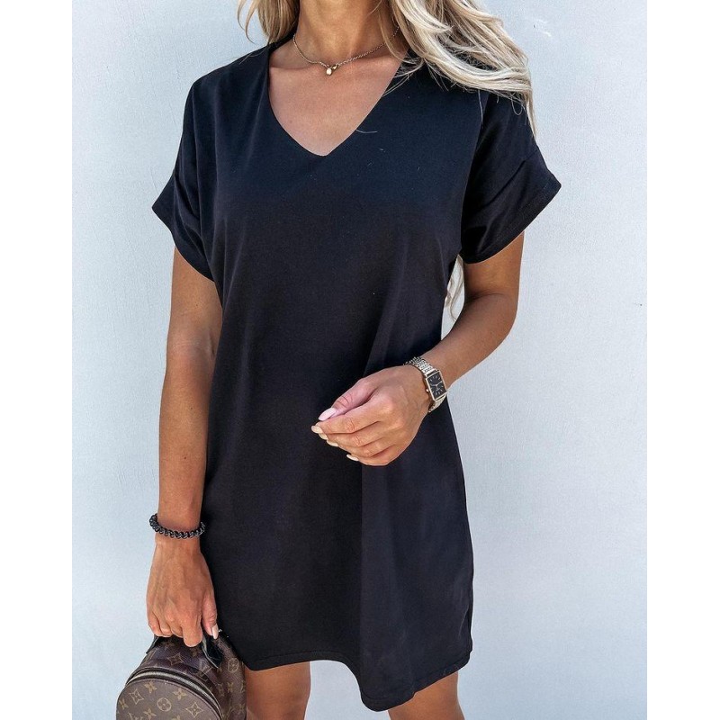 Classy Plain Short Sleeve Mini Dress