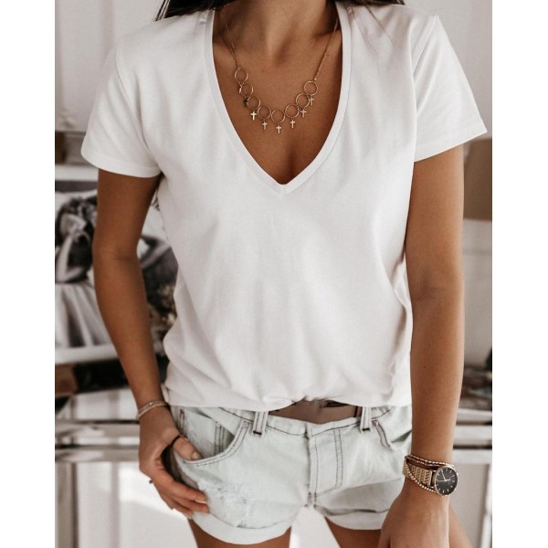 Simple Plain Short Sleeve Top