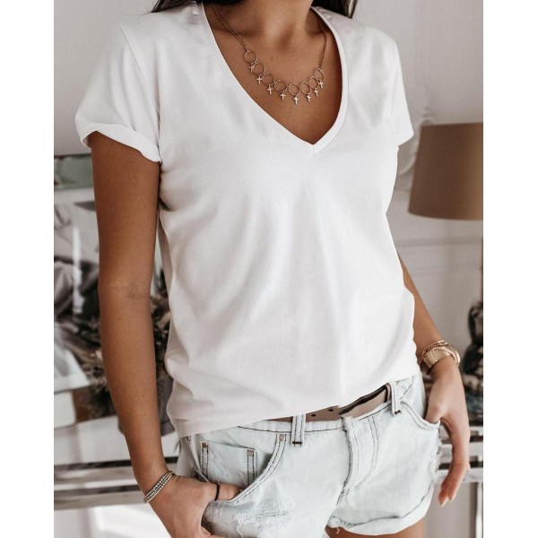 Simple Plain Short Sleeve Top