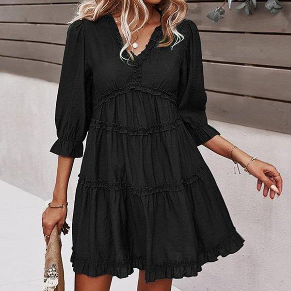 Basic Plain 3/4 Sleeve Mini Dress